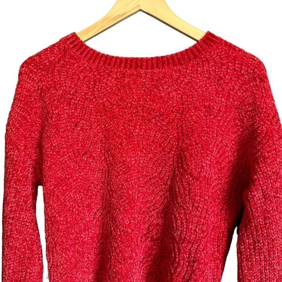 Y2K Chenille Cable Knit Sweater Red Super Soft - Picture 4 of 10